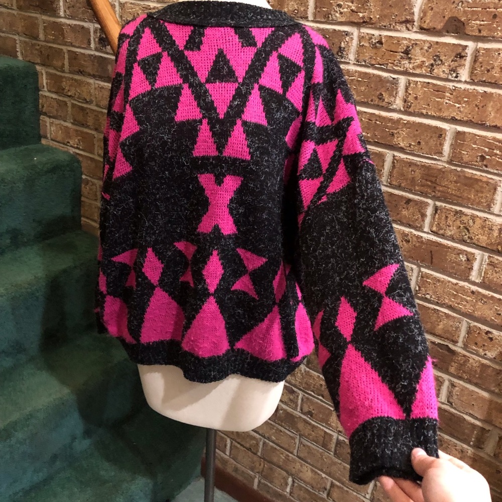 VTG 80s Pink And Black Abstract Geometric G.F.C. Sweater